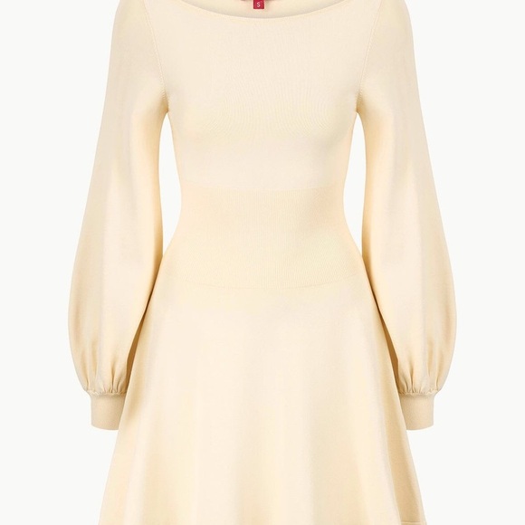 NWT New STAUD CLAUDE Sweater Knit Mini Long Sleeve DRESS Boat Neck BUTTERCREAM - Picture 6 of 12